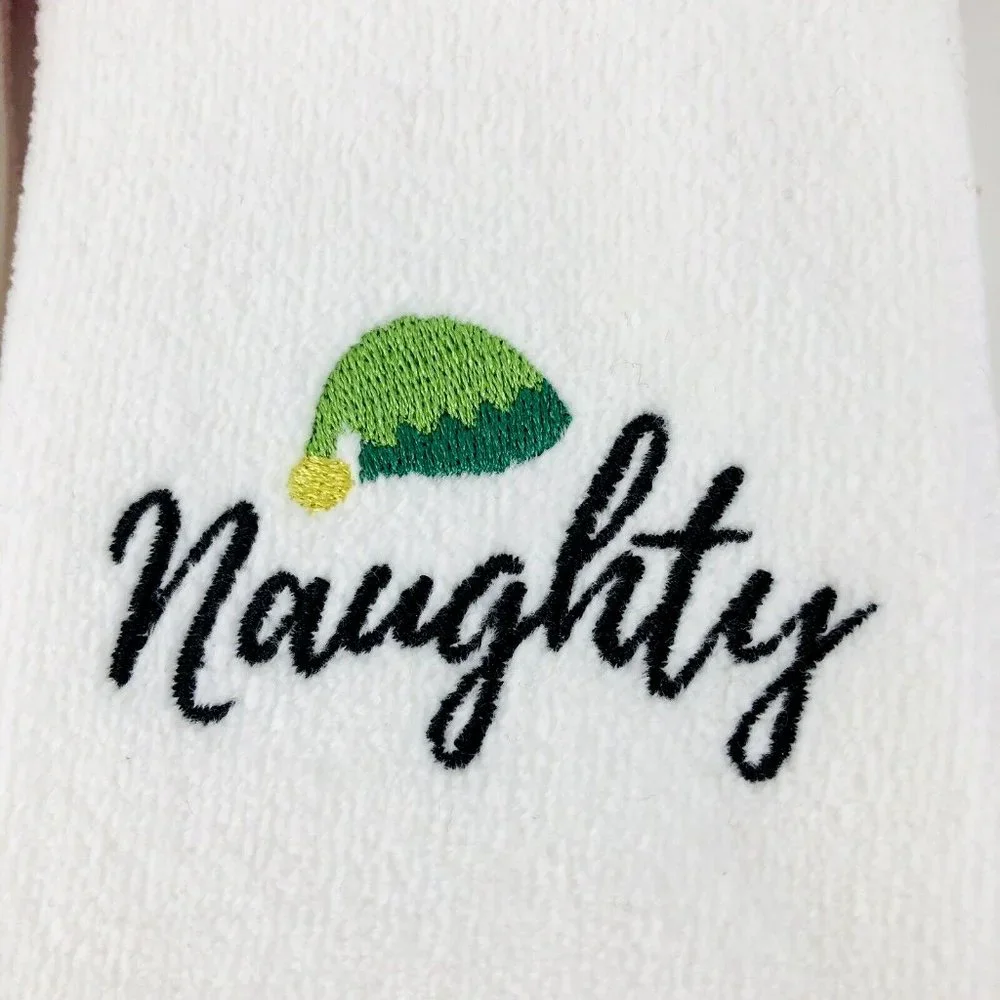 Christmas Tip Towels Set of 2 Fingertip Embroidered Naughty and Nice 11 x 16 New